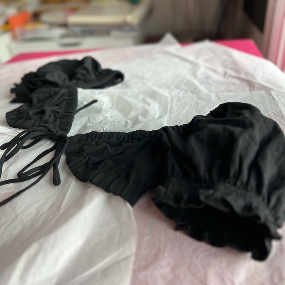 NWT Bittersweet black crop top sz L drawstring peasant puff sleeve topper - Picture 10 of 12
